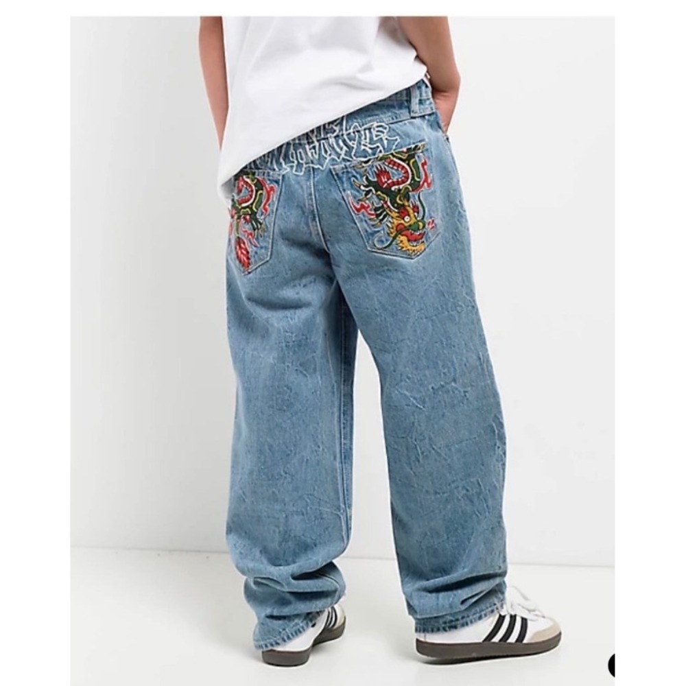 Ambush Dragon Embroidered Straight Leg Jeans Light Wash Blue Size 29 Y2K Baggy